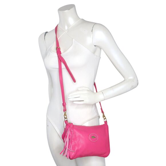 Roots Canada Small Leather Shoulder Bag Pink Pebble Crossbody Tassel Detail - Picture 5 of 12